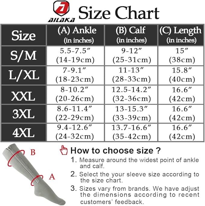 Ailaka Medical 15-20 mmHg Zipper Compression Socks Women Men