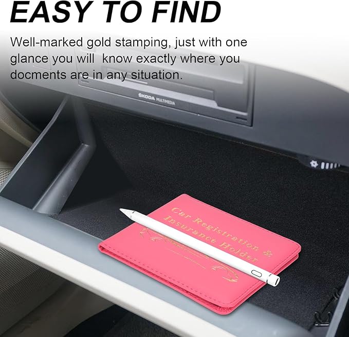Cacturism Car Registration and Insurance Holder, Vehicle Glove Box Car Organizer Men Women Wallet Accessories Case for Cards, Essential Document, Driver License, Hot Pink