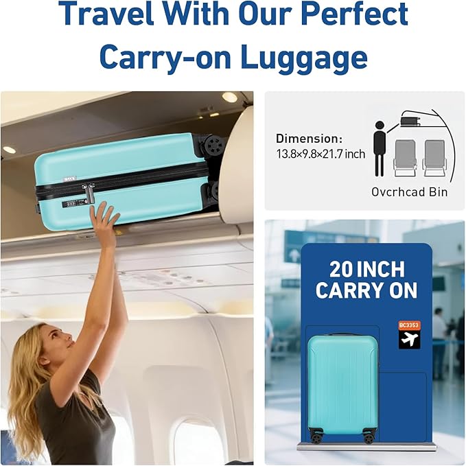 KYME Carry on luggage 22x14x9 Airline Approved Suitcase Hardshell With Double Spinner Wheels, PC+ABS TSA Lock Travel Luggage (Mint Green, 20" Carry On)