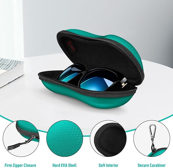 FINTIE Sunglasses Case, Hard EVA Shell Shockproof Sport Glasses Case with Metal Carabiner Travel Zipper Eyeglasses Holder