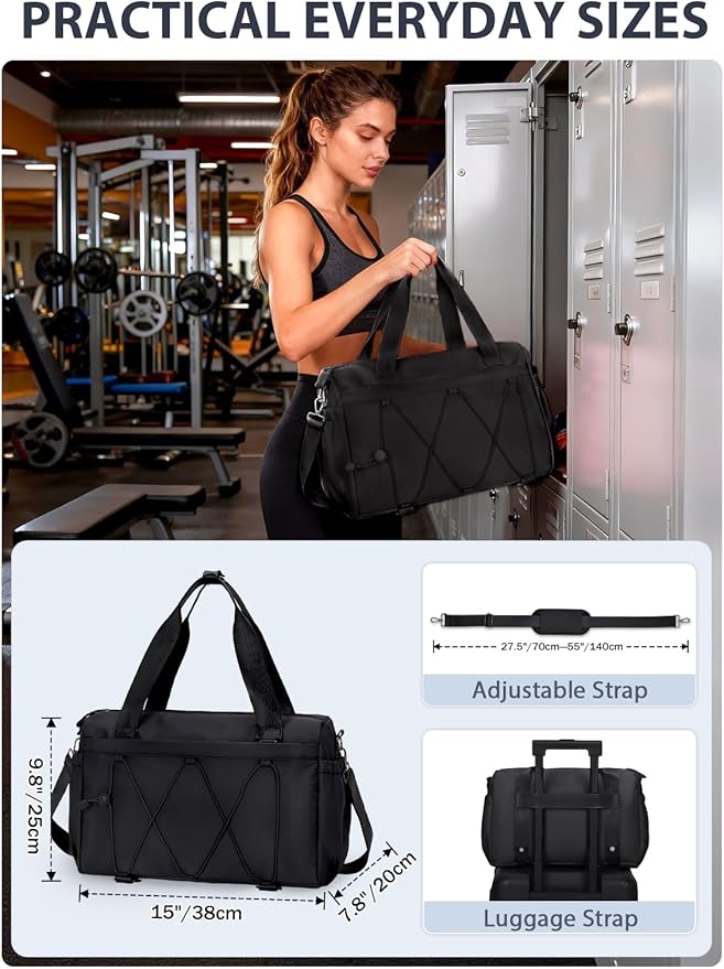 Small Gym Bag for Women with Yoga Mat Holder and Wet Compartment, Mini Gym Duffle Bag Yoga Bag with Water Bottle Pocket for Workout Travel, Black