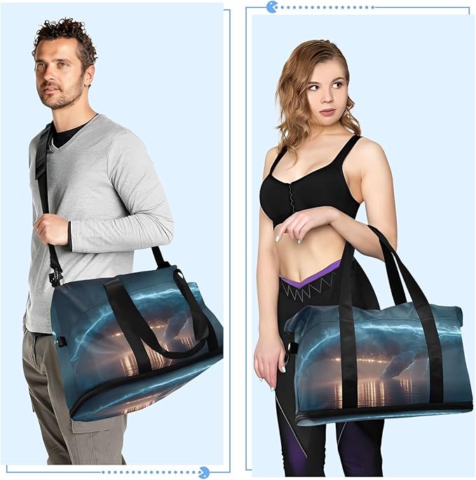 Surreal Whale Print Gym Bag Duffel Bags Weekender Overnight Bag Set with Shoes Compartment for Travel Sports Yoga