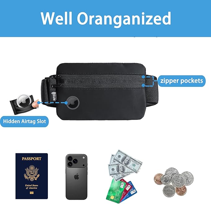 Money Belt bag women Passport Holder for men Secure Hidden Travel Wallet Undercover Fanny Pack rfid travel pouch with airtag waterproof travel purse anti theft