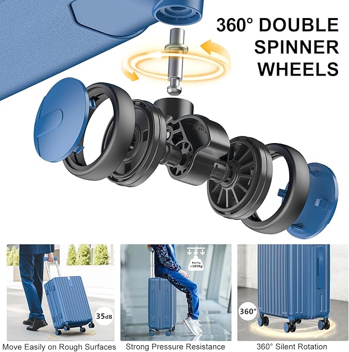 Carry On Luggage 22x14x9 Airline Approved, PC Lightweight luggage with Spinner Wheels, 20 Inch Hardside Carry-On luggage with TSA Lock Rolling suitcase for Women