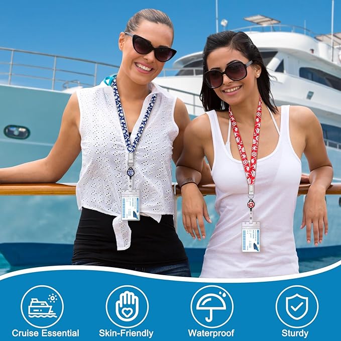 4 Pack Cruise Lanyard for Ship Cards Lanyards with Retractable Badge Reels Waterproof ID Badge Holder, 2026 Cruise Essentials Accessories