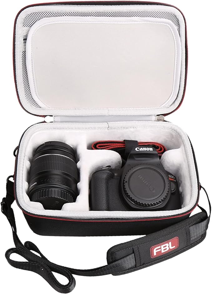 FBLFOBELI EVA Travel Storage Case for Canon EOS Rebel T7 / T8i / T5 / R50 / R100 DSLR Camera with 18-55mm Lens, Camera Protective Waterproof Carrying Bag (Case Only) (Black)