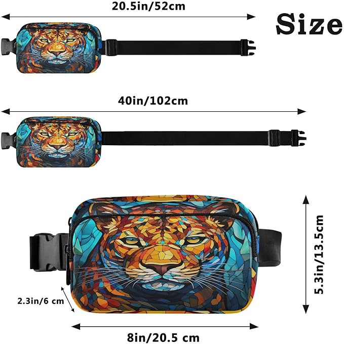 Stained Glass Printed Leopard Fanny Pack for Women Men Water Resistant Fashion Waist Packs with Adjustable Strap Belt Bag for Travel Workout Jogging Hiking 21219674