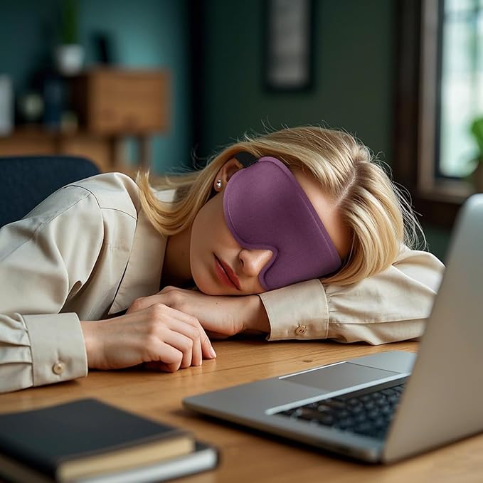 2 Pack Sleep Mask for Side Sleeper, Complete Light Blocking 3D Sleeping Eye Mask, Soft Breathable Eye Cover for Women Men, Travel, Nap, Relaxing Zero Pressure Night Blindfold (Black+Purple)