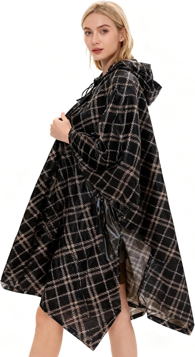 Hooded Rain Poncho for Adults - Waterproof Rain Coat and Lightweight Jacket 3-in-1 Multi-Function with Pockets