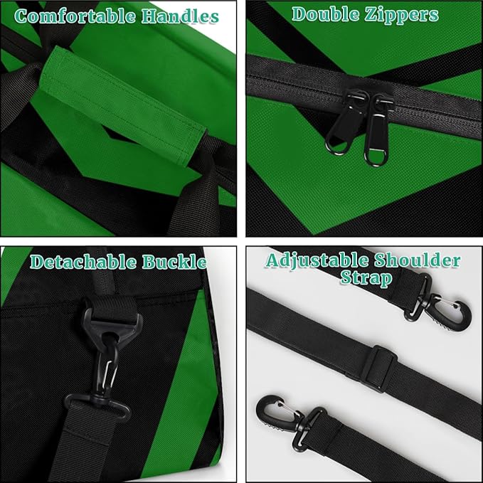 Custom Name Black Green Cheerleading Squad Gym Travel Duffle Bag with Front Zipper Pocket Personalizedfor Sports Bag for Overnight, Weekender, Carry On,Workout & Dance, 18.9 * 8.7 * 10.6 in