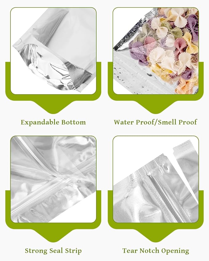200 Pcs 5"x8" Mylar Bags for Food Storage - Clear Front, Stand-up, Resealable Bags for Small Business Packaging Supplies, Snacks Candy Bath Salts Hand Made Gift Festival