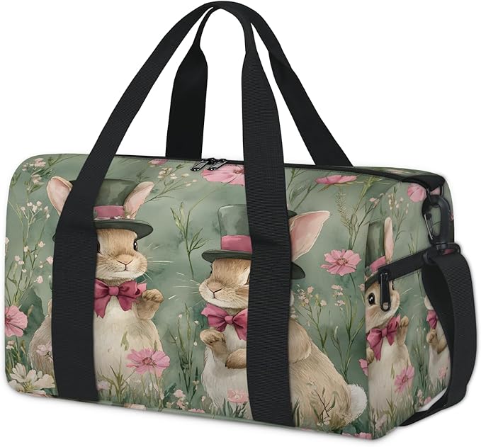 Easter Flowers Rabbits Travel Duffle Bag for Women Men, Overnight Weekender Bag, Carry on Tote for Sport Gym