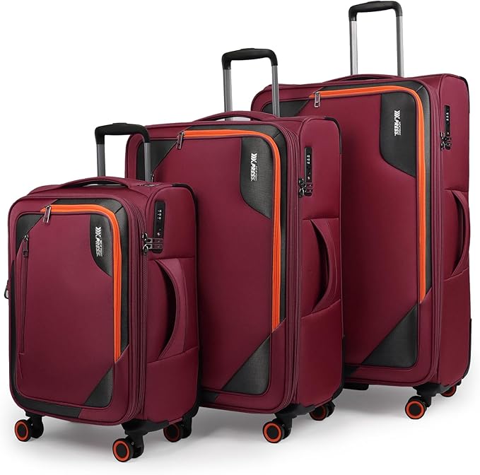 3-Piece Softside Expandable 20% Luggage Set with Front Open Pocket,Softside Suitcases w/Spinner Wheels,Lightweight Durable Rolling Luggage w/TSA LOCK（Burgundy,22in/28in/32in）