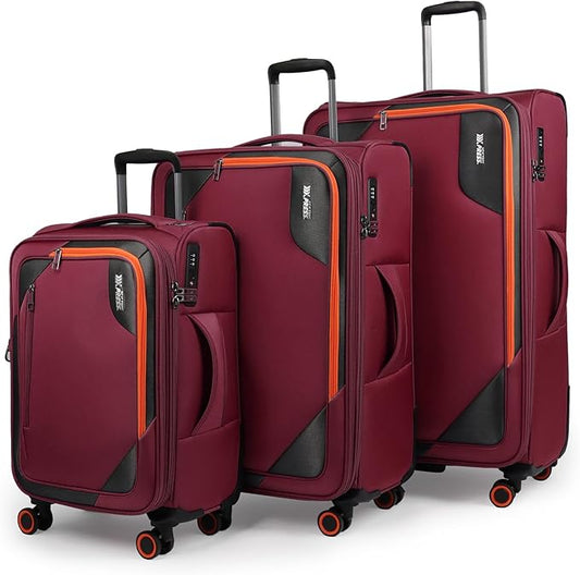3-Piece Softside Expandable 20% Luggage Set with Front Open Pocket,Softside Suitcases w/Spinner Wheels,Lightweight Durable Rolling Luggage w/TSA LOCK（Burgundy,22in/28in/32in）