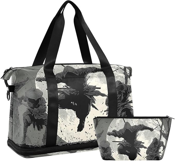 Anime Ninja Print Gym Bag Duffel Bags Weekender Overnight Bag Set with Shoes Compartment for Travel Sports Yoga