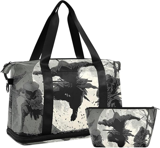 Anime Ninja Print Gym Bag Duffel Bags Weekender Overnight Bag Set with Shoes Compartment for Travel Sports Yoga
