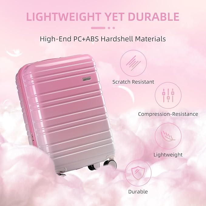 LARVENDER Luggage Sets 6 Piece, Expandable PC+ABS Hardside Multicolor Suitcase Sets with TSA Lock Double Spinner Wheels, Peach Sparkling