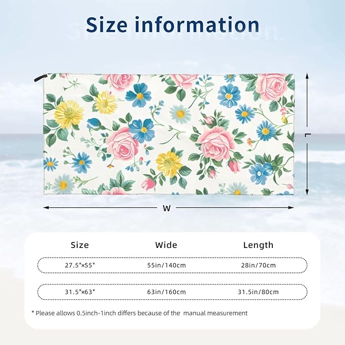 Blue And Yellow Floral Sand Free Beach Towel – 27.5"X55" Quick Dry Microfiber Beach Towels For Travel, Swimming, Pool, And Camping, Absorbent And Compact Beach Essential For Women, And Men