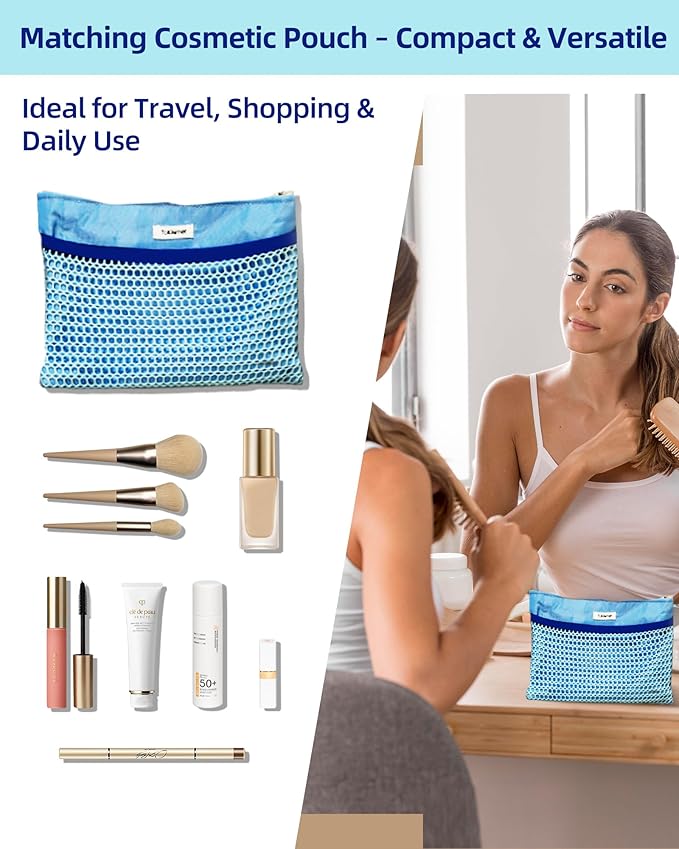 Mesh Beach Tote Bag Packable,2026 New 2-in-1 Large Lightweight Foldable Beach Bags with Multiple Pockets for Women