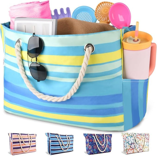 CaCTOUR Large Beach Bag Women,Beach Bags Waterproof Sandproof with Zipper Wet Pocket,Beach Tote Pool Bag for Swim Gym Travel