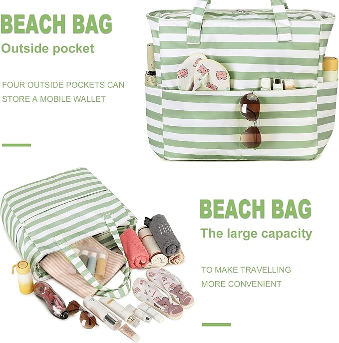LEDAOU Beach Bag Waterproof Sandproof Women Beach Tote Pool Bag with Zipper for Swim Gym Grocery Travel with Wet Pocket | Sandproof, with Zipper, for Gym, Grocery, Travel, with Wet Pocket