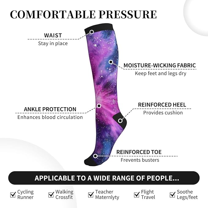 Compression Socks Knee High Circulation Support Socks For Women Men Athletic Running Work Hiking Cycling Travel