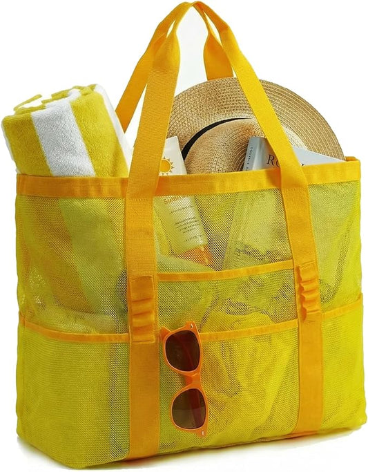 Mesh Beach Bag-Large Beach Tote for Women with Zipper Pocket, pool cruise travel swim, Toys & Vacation Essentials