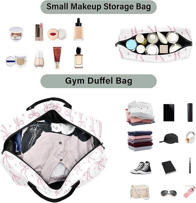 Travel Duffle Bag, Beautiful Light Red Bows Gym Bag with Storage Bag Weekender Overnight Bag for Men Women Trip Sports Yoga