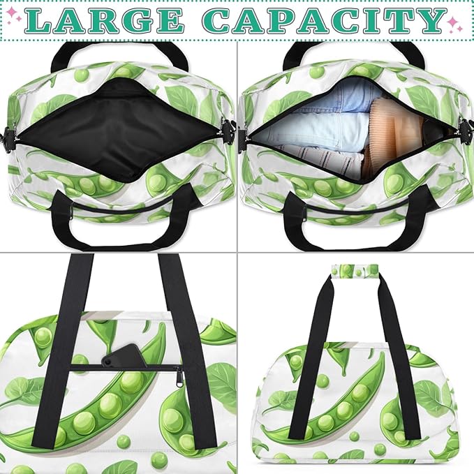 Green Leafy Green Beans Kids-Duffel-Bags Gymnastics Dance Bag Carry-On Overnight Travel Gym Lightweight Dance Sports Bags For Girls Boys Kids，