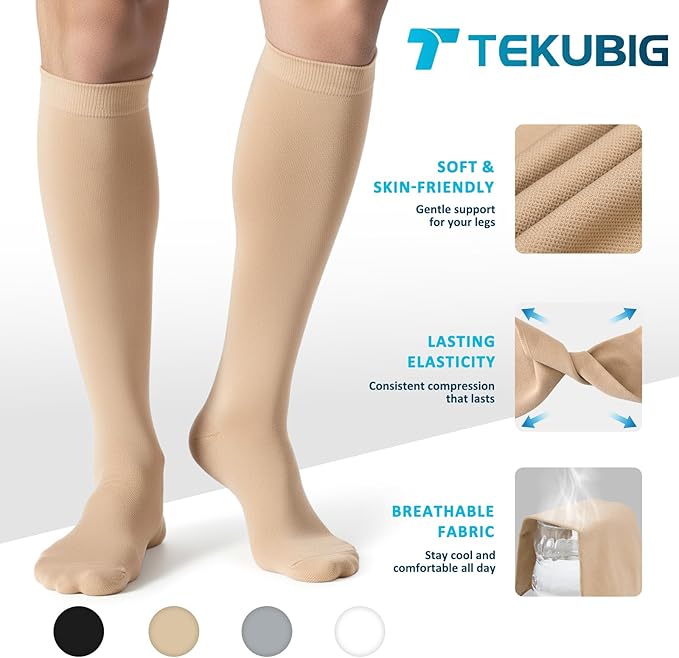 3 Pairs Medical Women Men Compression Socks Knee High 20-30 mmhg Graduated Stocking Support Hose Cute for Running Travel