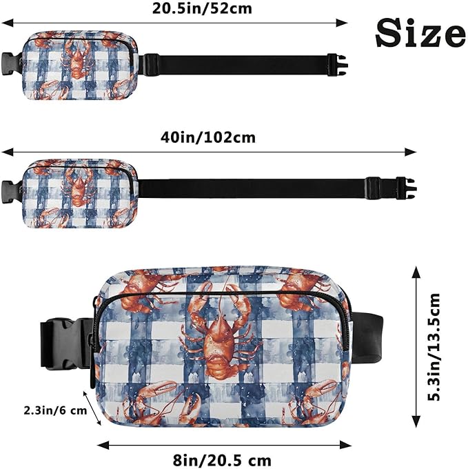 Kawaii Buffalo Check Plaid Lobster Fanny Pack for Women Men Water Resistant Fashion Waist Packs with Adjustable Strap Belt Bag for Travel Workout Jogging Hiking 21220241