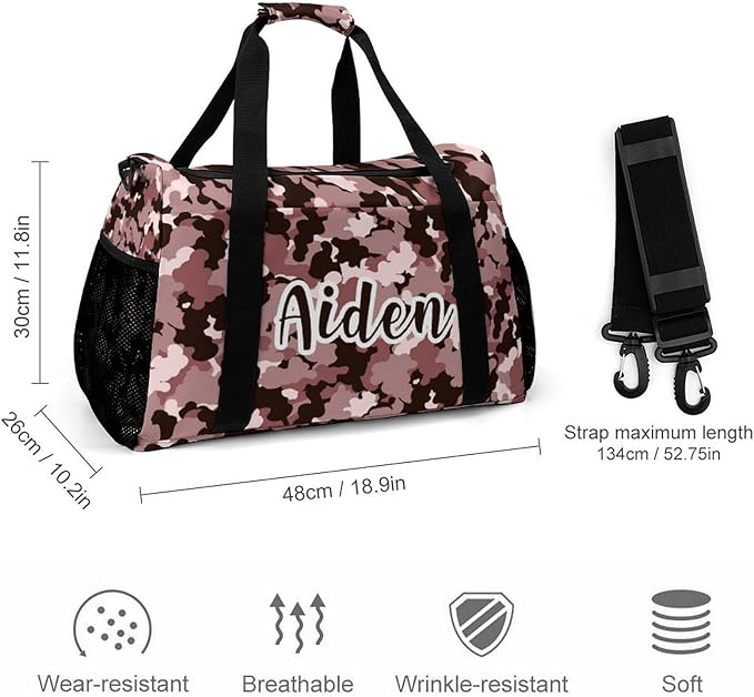 Personalized Pink Khaki Brown Camouflage Camo Duffle Bag with Name for Women Man Tote Bag Custom Travel Perform Training Bag Gym Bags