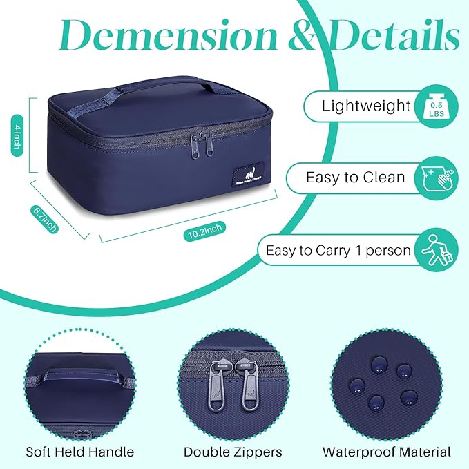 NOL Natural Organic Lifestyle Insulated Lunch Bag for Adults – Compact Cooler Lunch Box with Food-Grade Lining, Waterproof Lunch Bag for Work, Travel | Portable Thermal Meal Tote with Handle,Navy blue