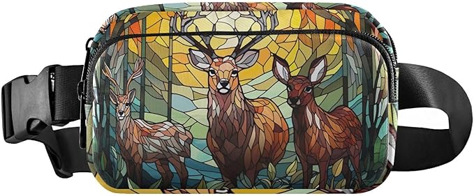 Stained Glass Printed Forest Dear Fanny Pack for Women Men Water Resistant Fashion Waist Packs with Adjustable Strap Belt Bag for Travel Workout Jogging Hiking 21219627
