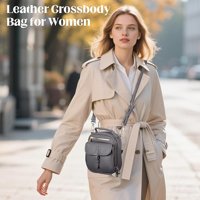 Vegan Leather Crossbody Bag for Women with 2 Straps, Small Messenger Bag with Anti Theft Zipper Pocket Vintage Shoulder Bag