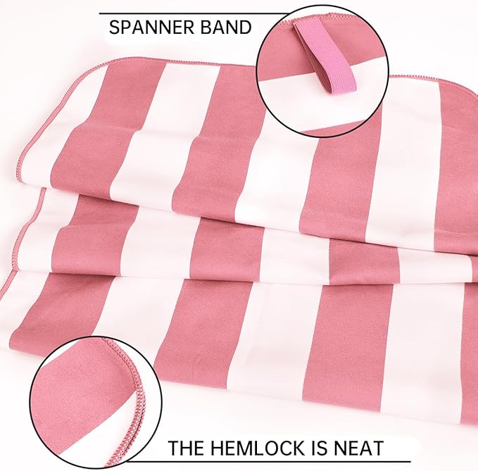 2-Pack Microfiber Beach Towels Set (63"x31.5" + 31.5"x16") | Oversized Quick Dry Sand Free Travel Towel for Beach Pool Gym Camping (Pink)