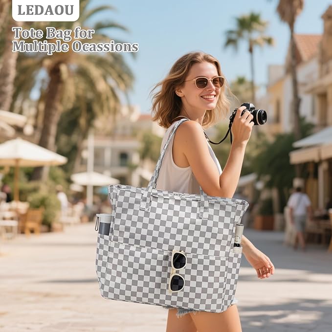 LEDAOU Large Beach Bag Women Waterproof Sandproof Zipper Beach Tote Pool Bag for Swim Gym Grocery Travel with Wet Pocket | Waterproof, Sandproof, Zipper, Pool, Gym, Grocery