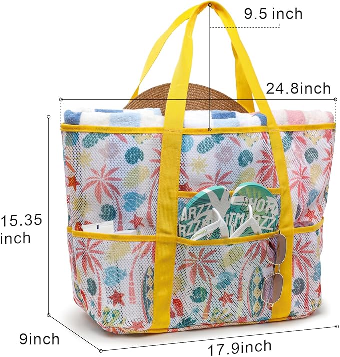 F-color Mesh Beach Bag Family - Large Tote Bag for Cruise Pool Toys Beach Vacation Essentials