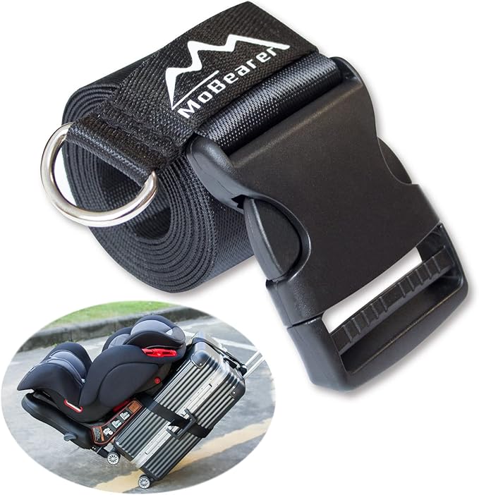 Car Seat Travel Belt Car Seat Travel Strap to Convert Kid Car Seat and Carry-on Luggage into an Airport Car Seat Stroller,Safe Travel Solution for Transport (Black, Large-1)