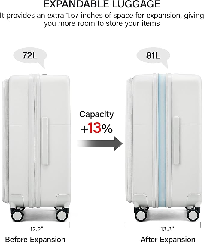 Hanke 24 Inch Expandable Checked Luggage with Cup Holder and Charger Port,Top Opening Hard Shell Suitcases with Wheels, Medium Travel Rolling Suitcase Trunk Luggage with Lock, Caribbean Blue