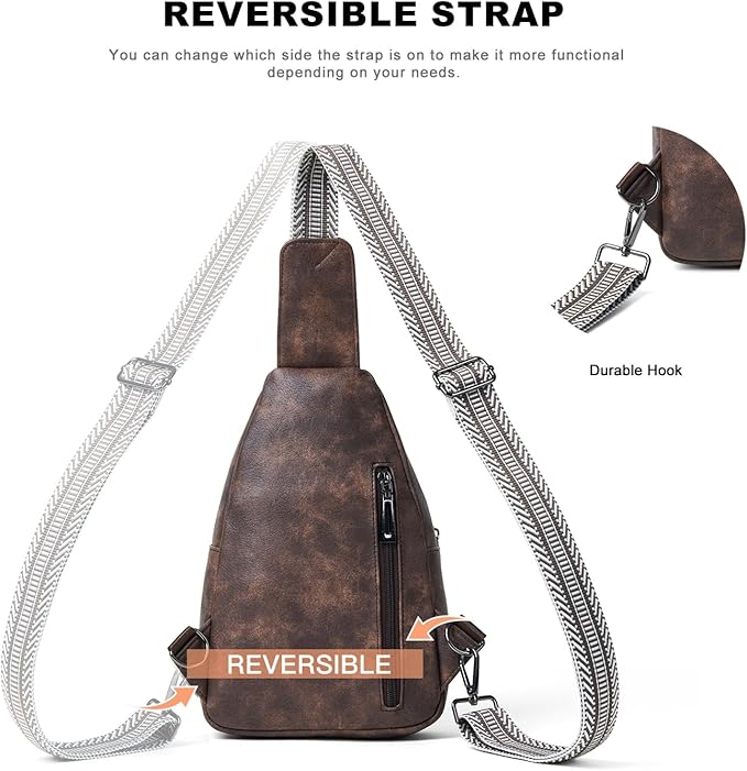 7L Crossboydy Sling Bag for Women Vegan Leather Crossbody Purse Fanny Pack Chest Bag for Travel,Coffee
