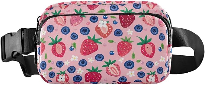 Pink Strawberry Blueberry Fanny Pack for Women Men Water Resistant Fashion Waist Packs with Adjustable Strap Belt Bag for Travel Workout Jogging Hiking 21219428