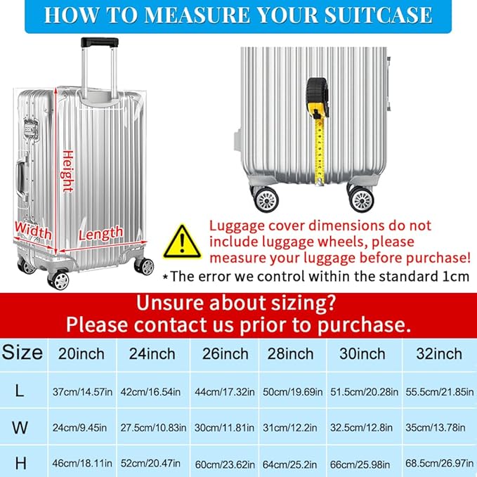 Yotako Clear PVC Suitcase Cover Tough Protector, 30 Inch Luggage Covers for Wheeled Suitcase 30"