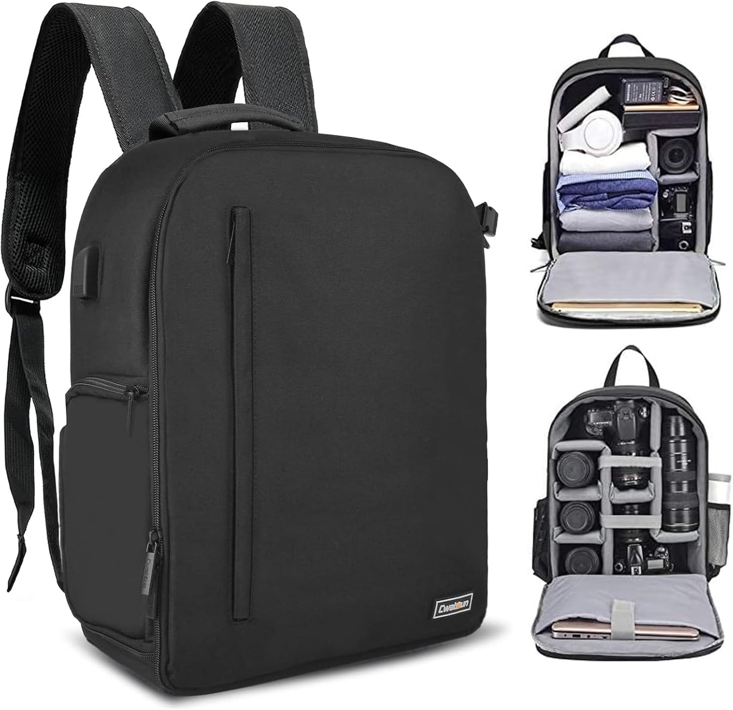 Cwatcun Professional Camera Backpack - Waterproof DSLR/SLR/Mirrorless Camera Case - Compatible with Sony, Canon, Nikon - Large Black