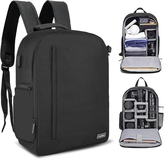 Cwatcun Professional Camera Backpack - Waterproof DSLR/SLR/Mirrorless Camera Case - Compatible with Sony, Canon, Nikon - Large Black