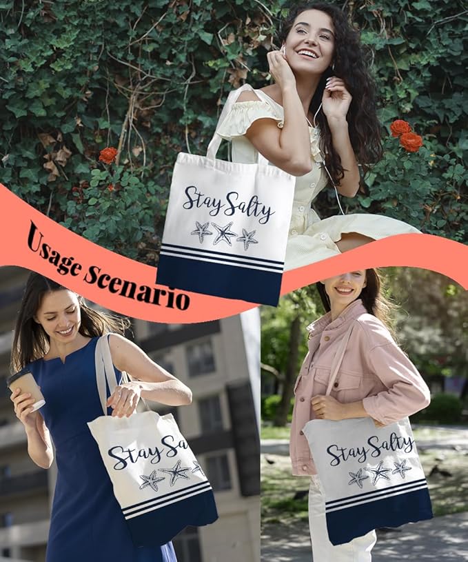 Beach Summer Canvas Tote Bag for Women Teen Girls Gifts Cute Small Travel Work Tote Bags Reusable Grocery Bags