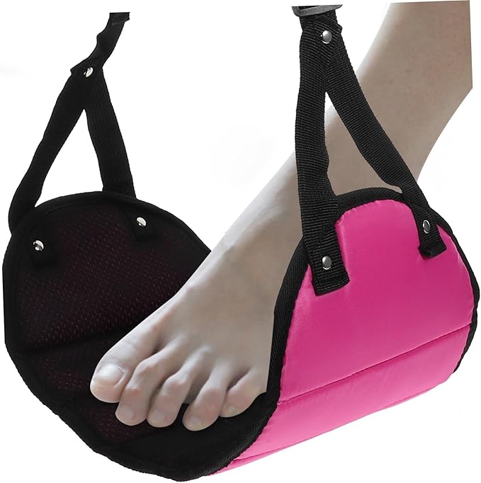 Airplane Footrest Hammock Portable Foot Rest for Air Travel Train Bus Comfortable Foot Support for Trips Accessory Rose Red