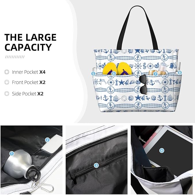 Large Beach Bag for Women Waterproof Foldable Travel Shoulder Tote Bag with Pocket for Weekender Pool Vacation