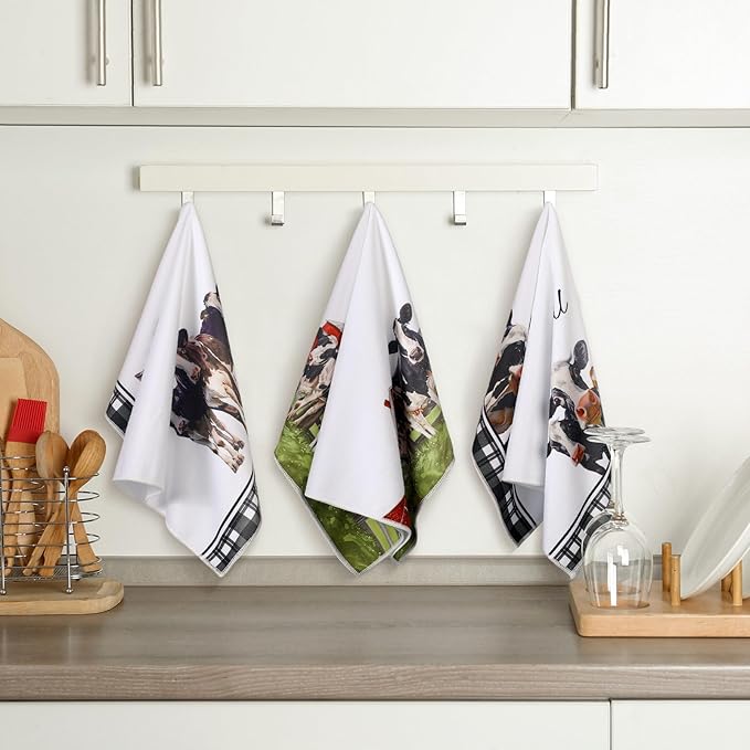 Bencailor 6 Pcs Cow Kitchen Towels Farmhouse Cow Dish Hand Towels Farm Animal Vintage Rustic Tea Washcloth for Winter Spring Bathroom Kitchen Decor Gifts 24 x 16''