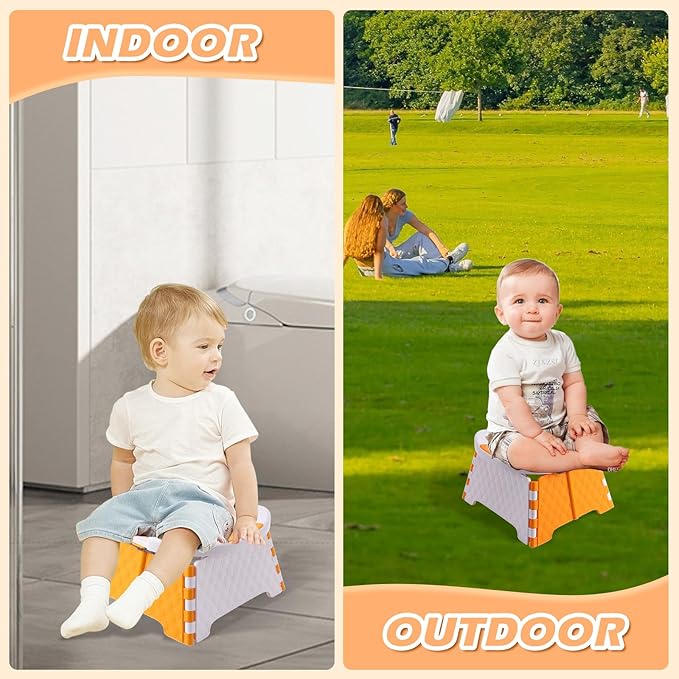 Foldable Travel Potty for Toddlers, Portable Potty Chair with Bag & 30 Pouches - Kids Toilet for Car, Camping, Indoor Outdoor - Splash-Proof Design, Easy Clean Training Seat(Orange)